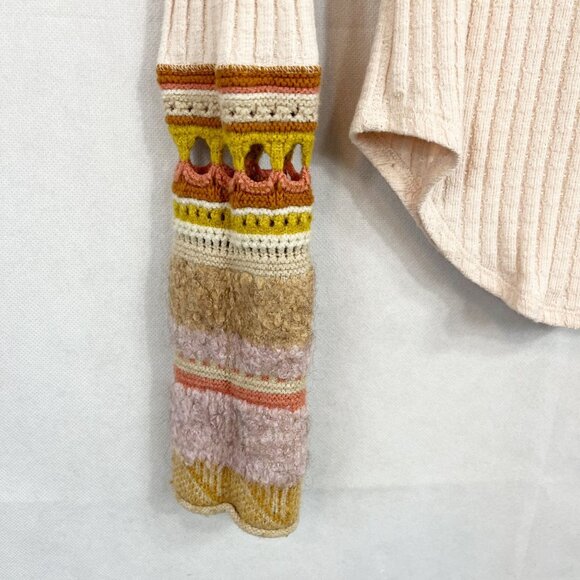 Free People Mixed Up Sweater Cuff Cowl Neck Ribbed Thermal Top Boho Size Small - Picture 3 of 7